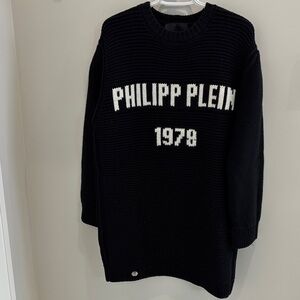 Philipp Plein Black Crewneck Dress with White Logo